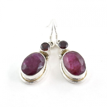 Casual wear two stone red stone sterling silver drop earrings